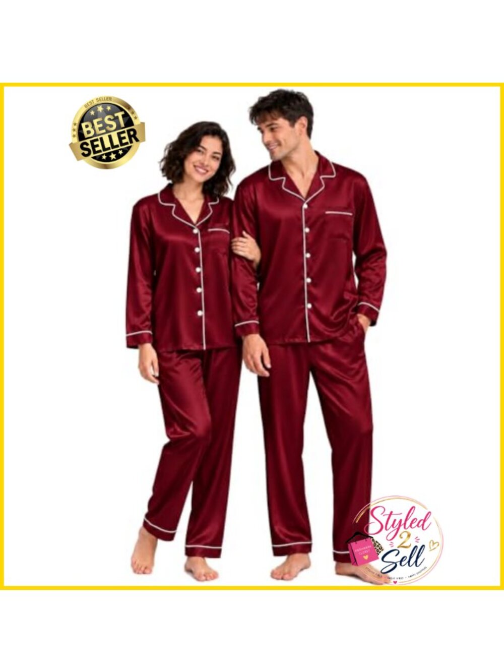 Silk Satin Long Sleeve Pajama Set Button Down Sleepwear